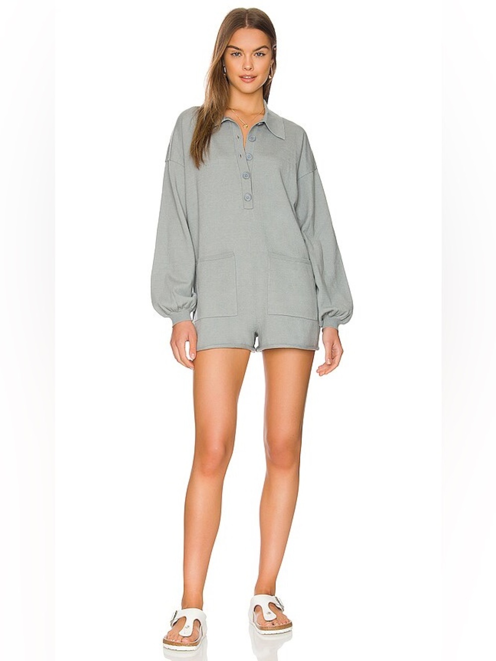 Show me your Mumu Gianni sage green knit romper size small oversized